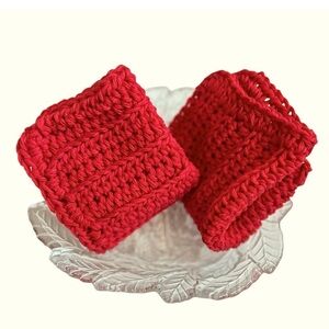 Hand Crafted Vibrant Red Crochet Kitchen Dish or Wash Cloths Cotton All Purpose